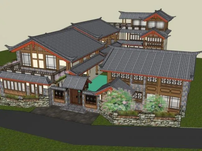 Sketchup Hotel Model | Multi story Hotel, Chinese Style