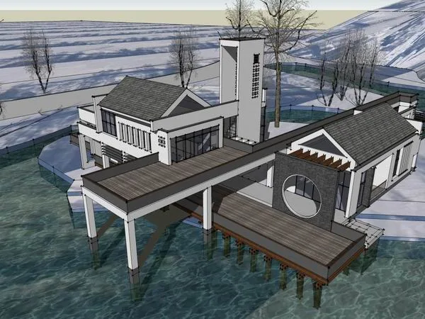 Sketchup Landscape Model | Multi story Huizhou Landscape Club, Chinese Style