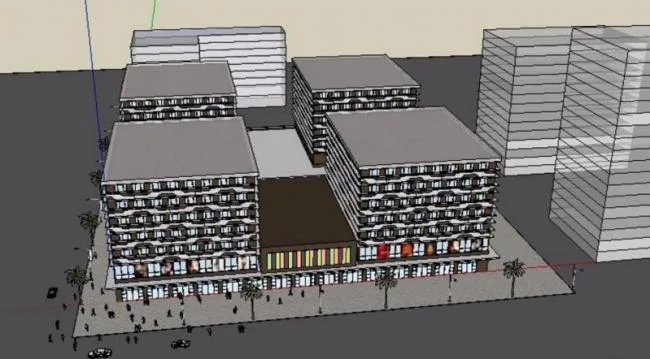 Sketchup Business Model | Multi story Commercial Street, Modern Style