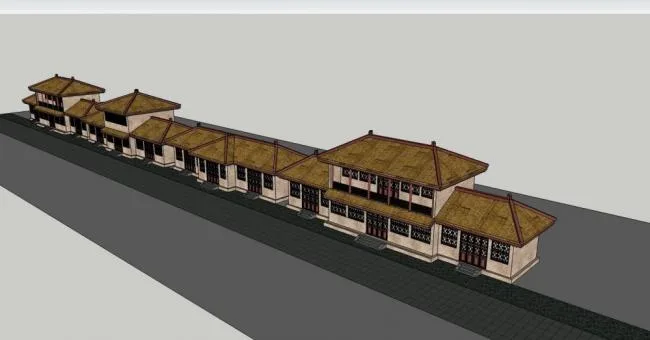 Sketchup Business Model | Multi story Commercial Street, Chinese Style