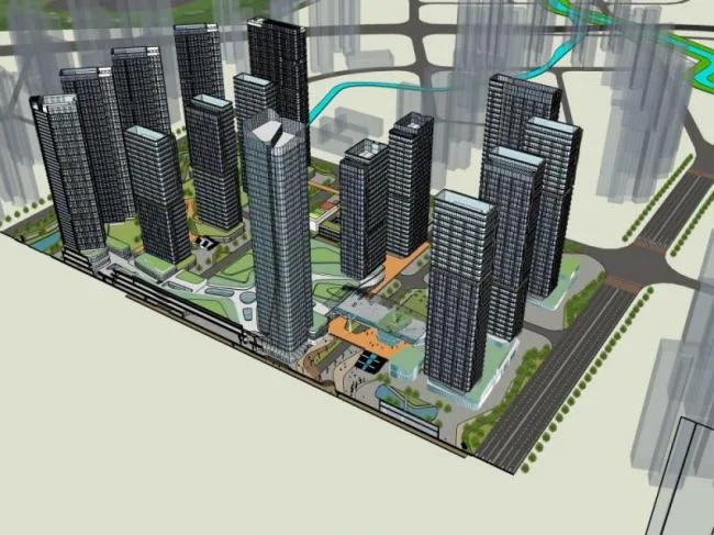 SketchUp Model of a Modern Super High-Rise Residential Community