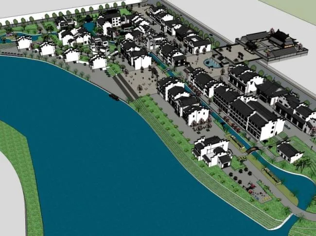 Sketchup Business Model | Multi story Commercial Street, Chinese Style