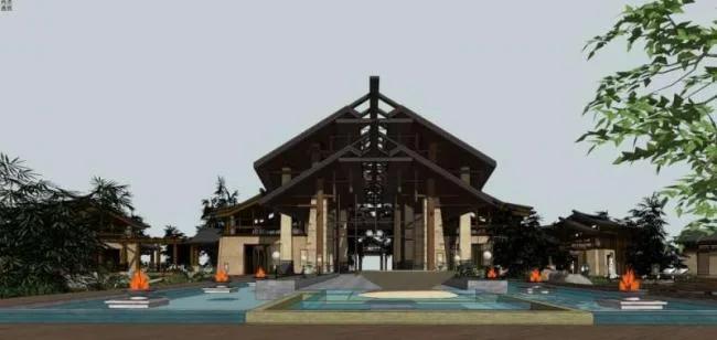 Sketchup Hotel Model | Hotel Courtyard, Chinese Style
