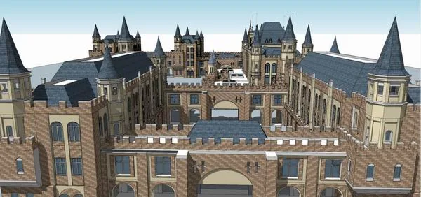 Sketchup School Model | Multi story Dormitory Buildings for Primary and Secondary Schools, Campus Educational Buildings, British Style, Classical Style