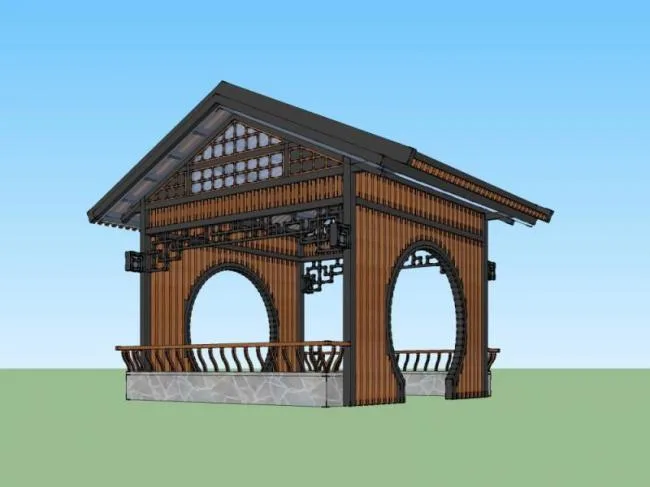 Sketchup Sketch Model | Wooden Pavilion, Chinese Style, Sketch
