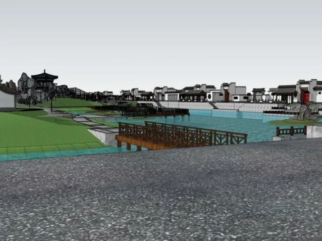 SketchUp Landscape Design: Chinese-Style Waterfront Model
