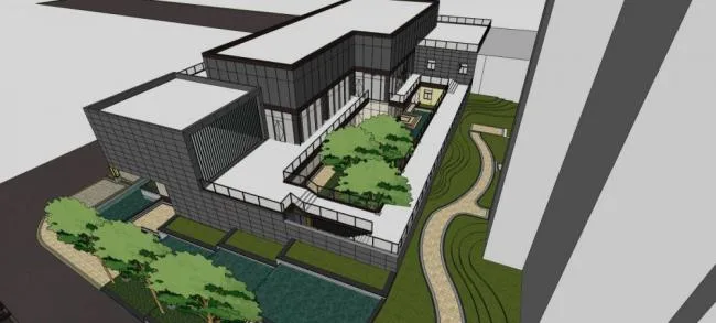 Sketchup Business Model | Multi story clubhouse, commercial building, modern style