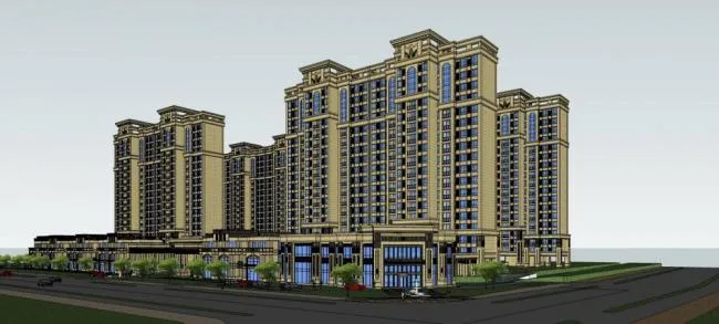 Sketchup Residential Model | Commercial Residential Community, Neoclassical Style, Ground Floor Commercial, Residential Building