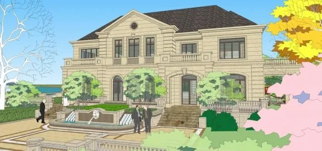 Sketchup Business Model | Multi story Sales Office, Commercial Building, French Style, Mountain, Landscape Design