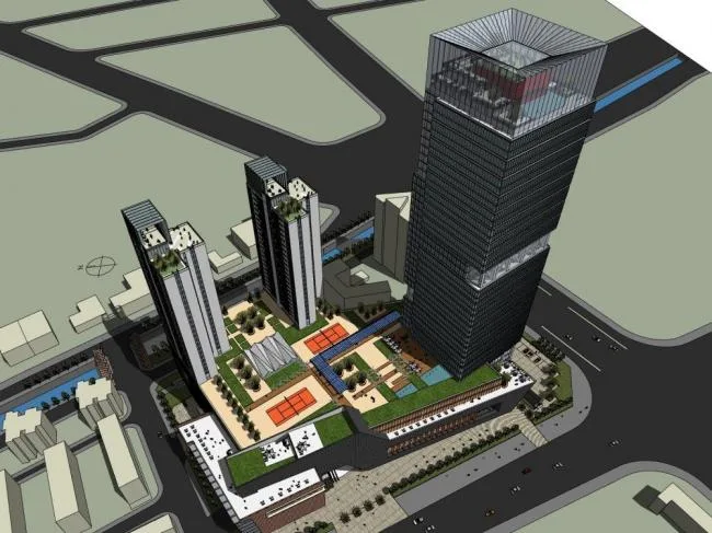SketchUp Complex Model: Modern Super High-Rise Commercial Tower with Hotel and Office Spaces