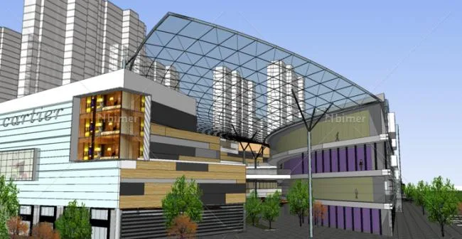 Sketchup Business Model | Multi story shopping center, sunken commercial street, modern style