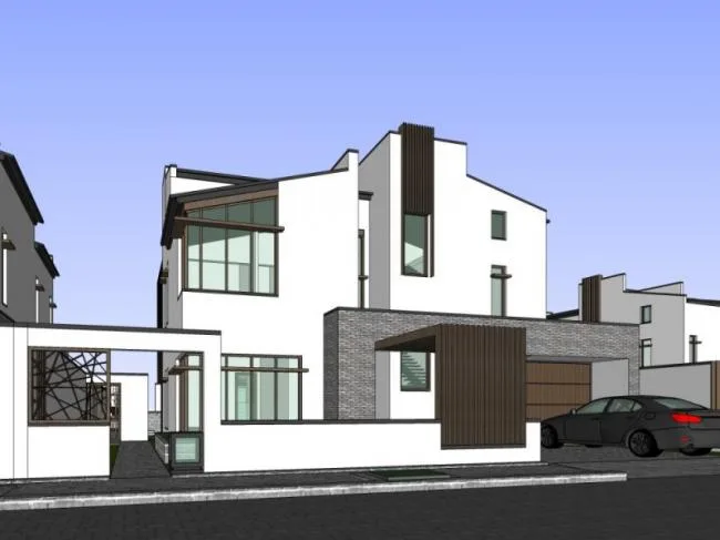 Sketchup Villa Model | Stacked Villa, Modern Chinese Style