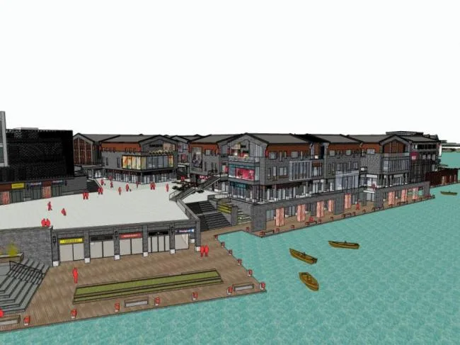 Sketchup Business Model | Multi-story Commercial Street, Modern Chinese Style