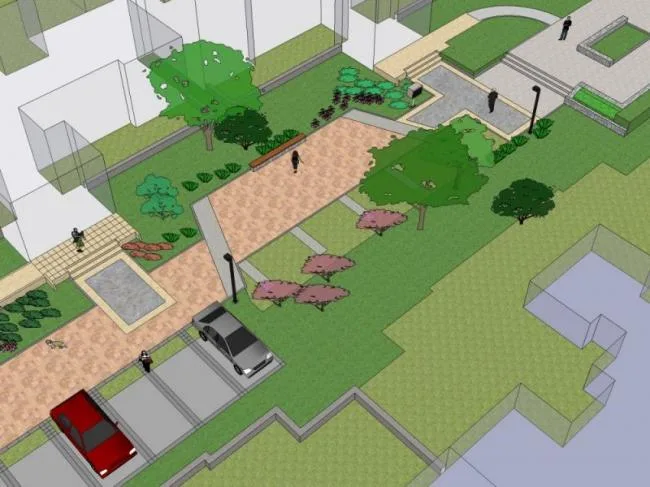 Sketchup Landscape Model | Community Landscape, Residential Landscape, Modern Style