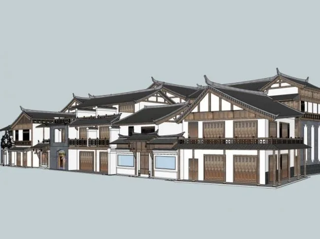 SketchUp Business Model: Multi-Story Commercial Building with Chinese Architectural Style