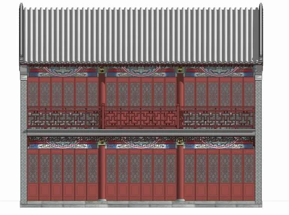 SketchUp Model of Multi-Storey Chinese Ancient Building with Curved Ridge Roof