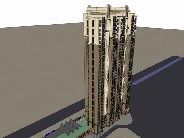 Sketchup Residential Model | Super high-rise residential, ground floor commercial, British classical style