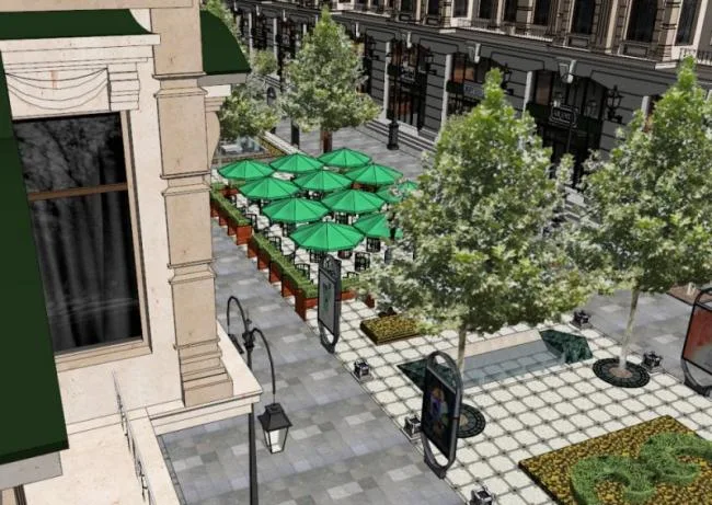 Sketchup Business Model | Multi story Pedestrian Street Commercial Street, European Classical Style