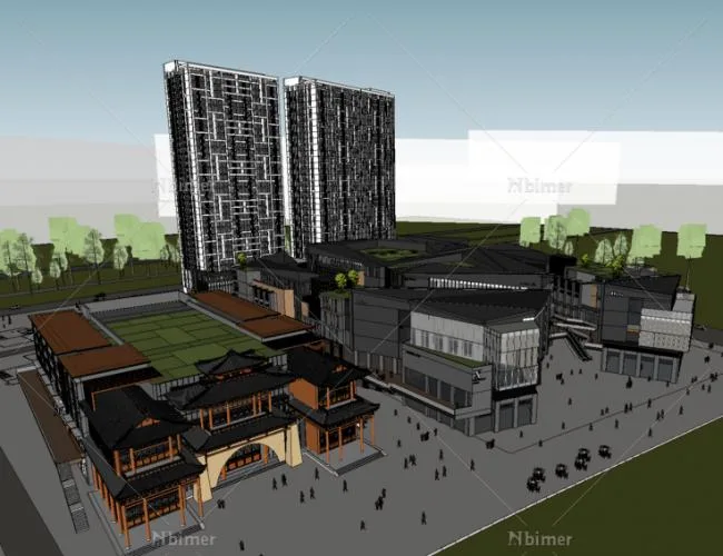 Sketchup Business Model | Liu Laogen Grand Stage Chinese Style, Multi story Modern Commercial Street
