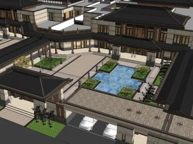 Sketchup Business Model | Multi story Commercial Street, Chinese Style