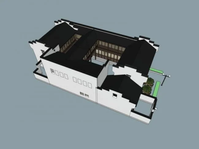 Sketchup Villa Model | Courtyard, Modern Chinese Style