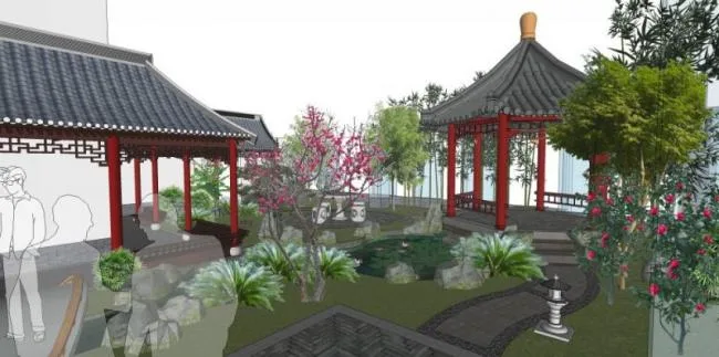 Sketchup Landscape Model | Roof Garden, Chinese Style