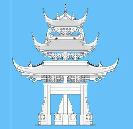 Sketchup sketch model | memorial archway, Chinese style, sketch