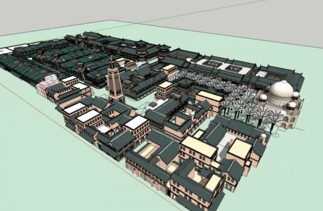 Sketchup Business Model | Multi story Commercial Street, Chinese Style