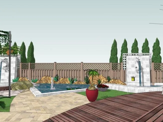 Sketchup Landscape Model | Courtyard Landscape, Garden Landscape, Courtyard Garden, Modern Style