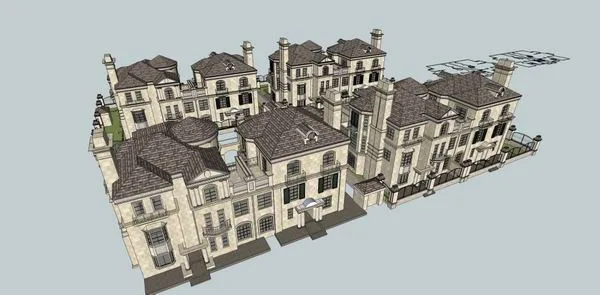 Sketchup Villa Model | Twin Villa, Classical Style
