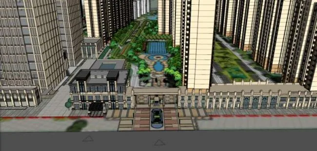 Sketchup Residential Model | Super high-rise residential, ground floor commercial, classical style