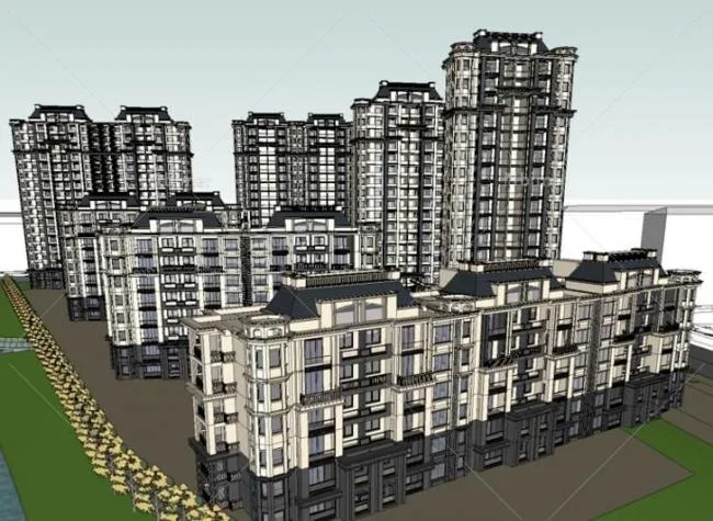 Sketchup Residential Model | High rise residential communities, residential buildings, French style, classical style, European style