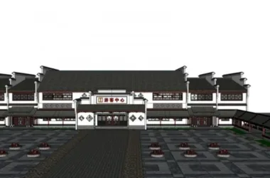 SketchUp Business Model: Modern Low-Rise Visitor Center with Chinese Design-BIM WORLD