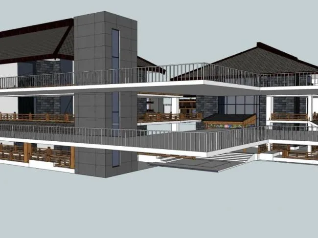 Modern Chinese-Style Resort Villa Model in SketchUp