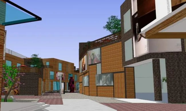 Sketchup Business Model | Multi story commercial pedestrian street, island style, modern style