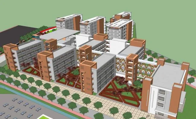 Sketchup School Model | Multi story primary and secondary schools, schools, campuses, entrance gates, educational buildings, modern style