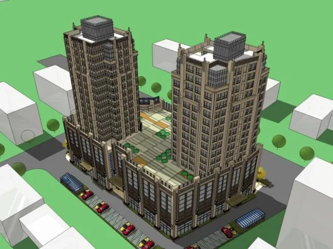 Detailed SketchUp Model of a Multi-Story Commercial and Residential Complex in Classical Style