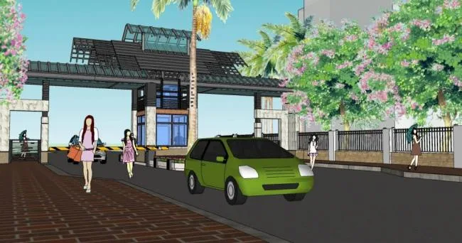 Sketchup Landscape Model | Entrance Landscape, Security Pavilion, Single Story, Chinese Style