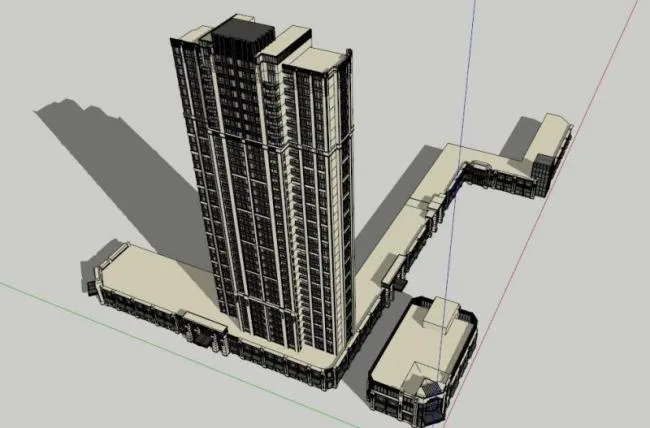 Sketchup Residential Model | Super high-rise residential and ground floor commercial, Western classical style