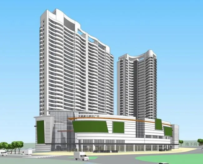 Sketchup Residential Model | High rise residential, ground floor commercial, modern style