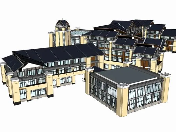 Sketchup Hotel Model | Multi story Hot Spring Hotel, Modern Chinese Style