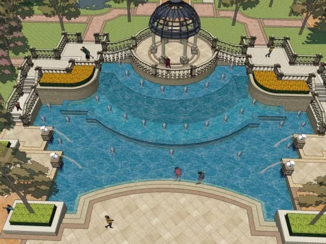 Sketchup Landscape Model | Waterfront Landscape, Classical Style
