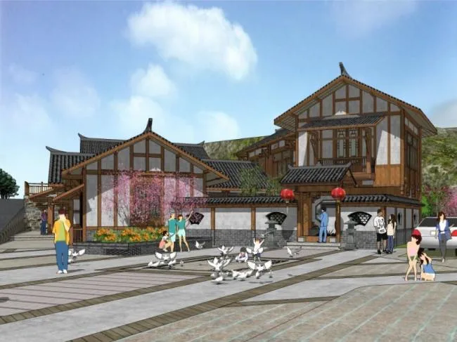 Sketchup Business Model | Multi story Commercial Street, Chinese Style