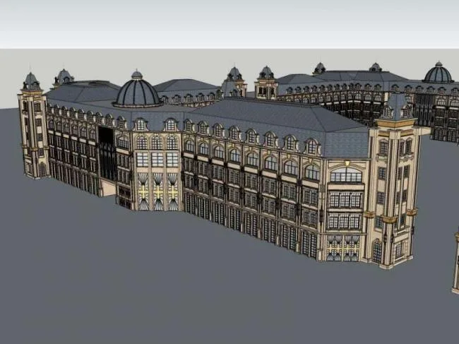 Sketchup Business Model | Multi story Commercial Street, Classical Style