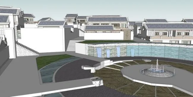 Sketchup Planning Model | Residential Area Planning, Courtyard, Residential Buildings, Villas, New Chinese Style