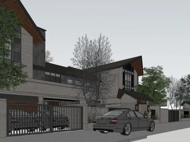 Sketchup Villa Model | Twin Villa, Modern Chinese Style