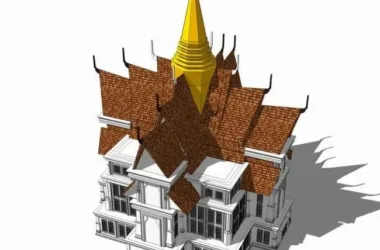 SketchUp Cultural Model: Multi-Story Thai Church in Classical Southeast Asian Style-BIM WORLD