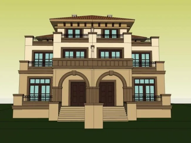 Sketchup Villa Model | Twin Villa, Modern Style