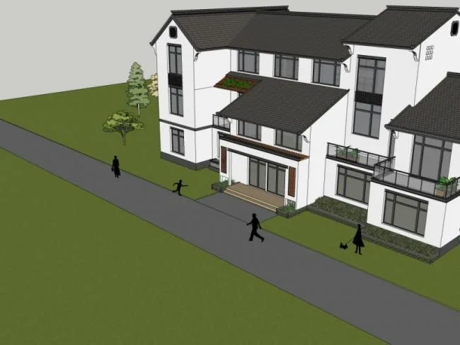 Sketchup Villa Model | Solo Villa, Modern Chinese Style