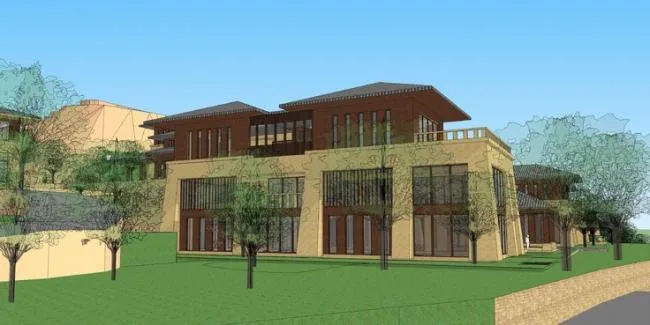 Sketchup Hotel Model | Multi story Mountain Hotel, New Chinese Style, Han Tang Style